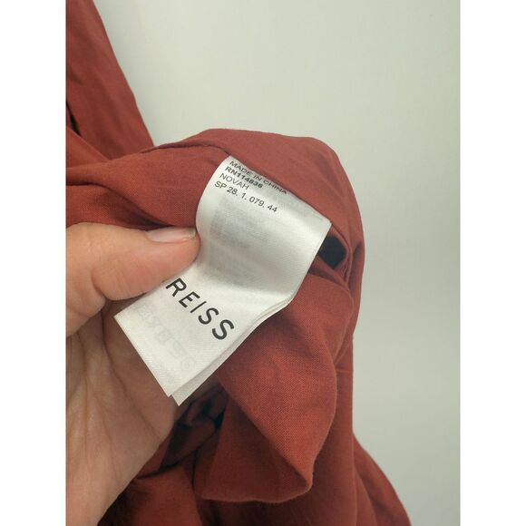 Reiss Women Pleated Midi Rust Linen Blend Skirt High Waisted Tie Waist NWT Sz 0 - Picture 3 of 8